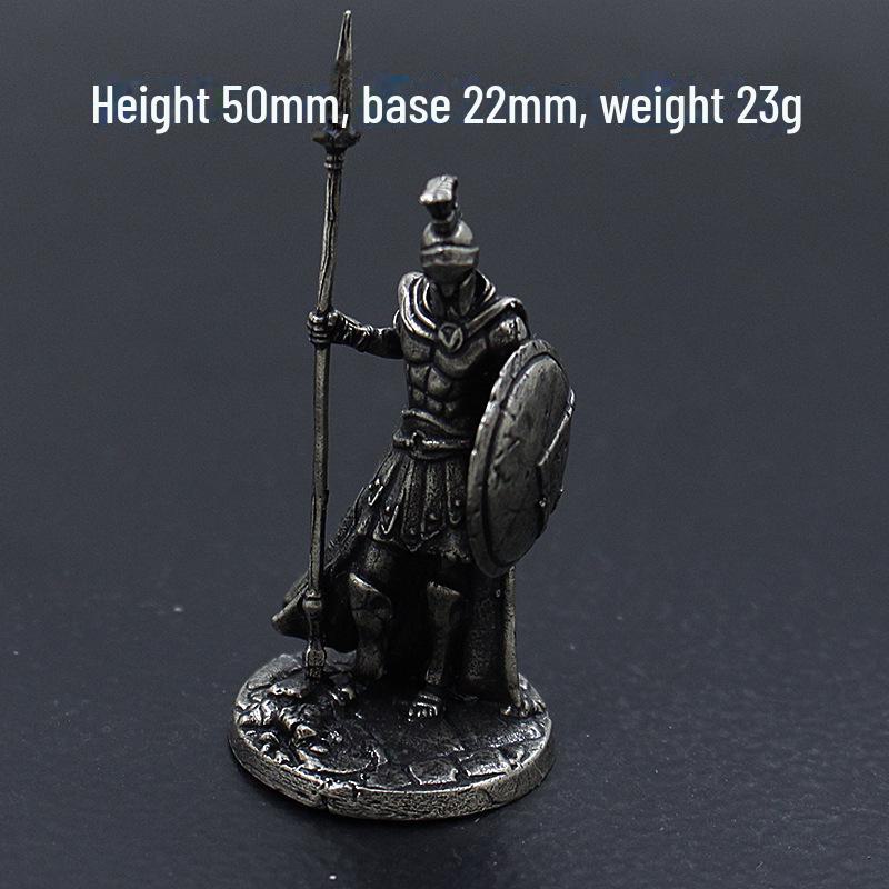 White Copper Spartan Shogun Warrior Chess Piece Ornament – Retro Soldier Toy Gift for Boys