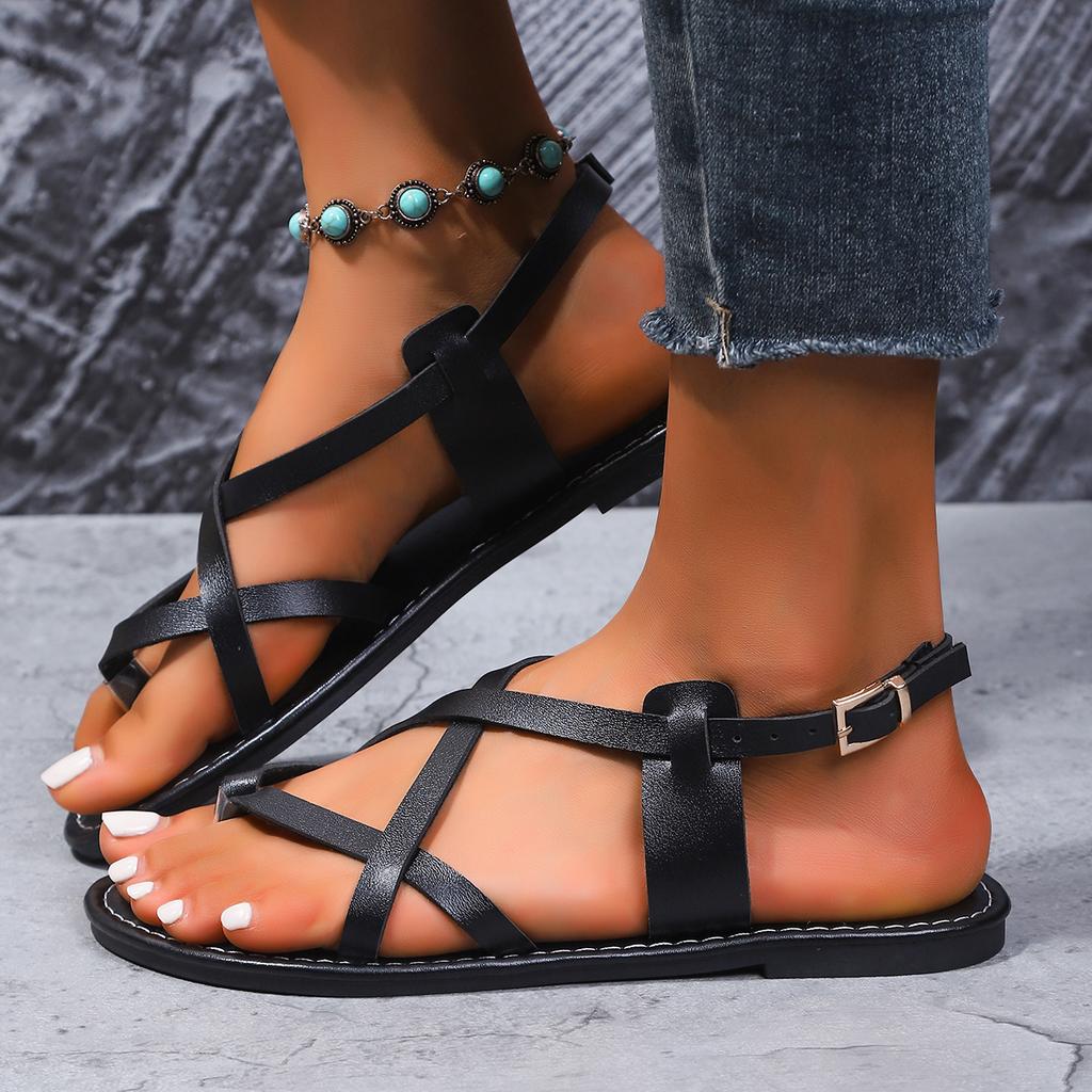 2025 Summer New Roman Flats Sandals Women Simple Type Open Toe Outdoor Beach Flat Sandals Comfortable Shoes for Women