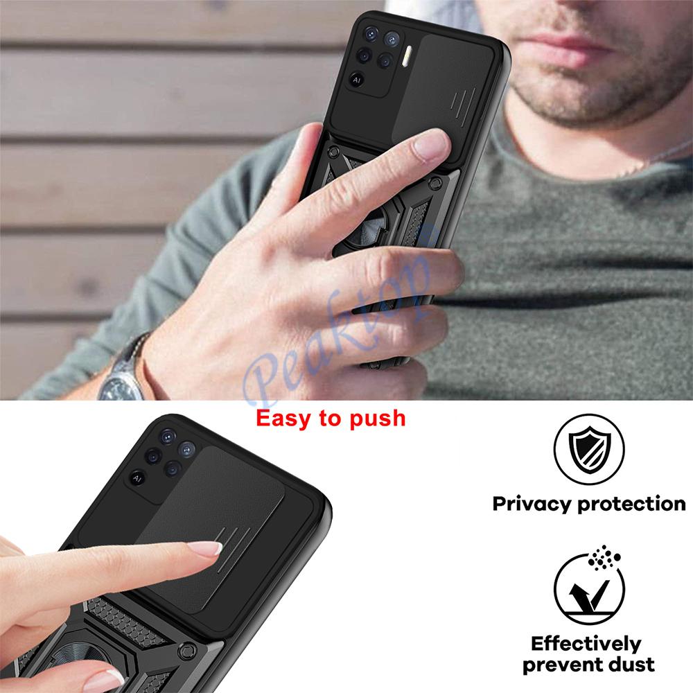 Чехол Armor Metal для Oppo Reno5 Lite 5 6 5G F Finger Ring Holder Stand Cover Fundas для Reno4 Reno 4 Lite 5F Push Pull Coque