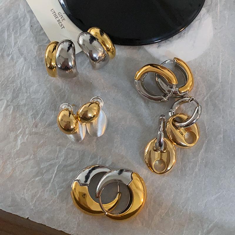 High-End Geometric Color Block Ear Cuffs: Unique European & American Style Water Drop Earrings for Women