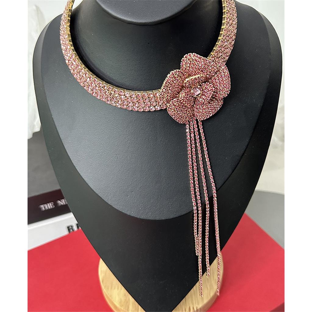 Tooxika Full Diamonds Multi-layer Flash Diamond Flowers Tassel Collar Light Luxury Bridal Wedding Dinner Necklace Women
