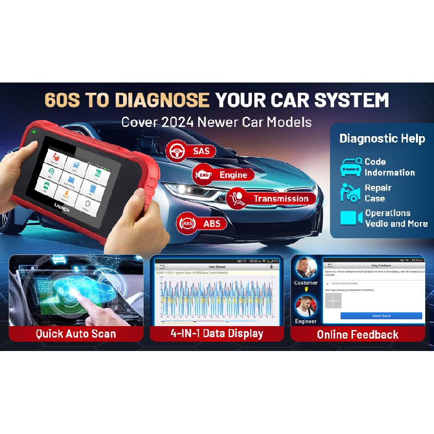 LAUNCH CRP129E V2.0 2025 OBD2 Scanner 12 Reset ABS SRS Transmission Engine Code Reader Lifetime Free Update Diagnostic Scan Tool