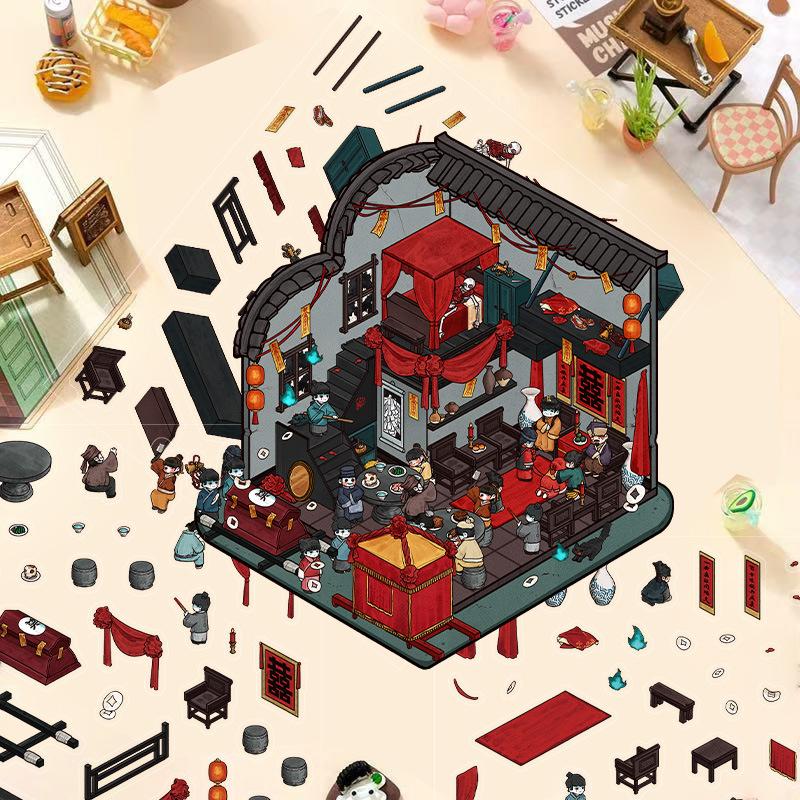 Cartoon Landscape Stickers Multiple Miniature World 3D Hut Unzip DIY Scene Manual Post