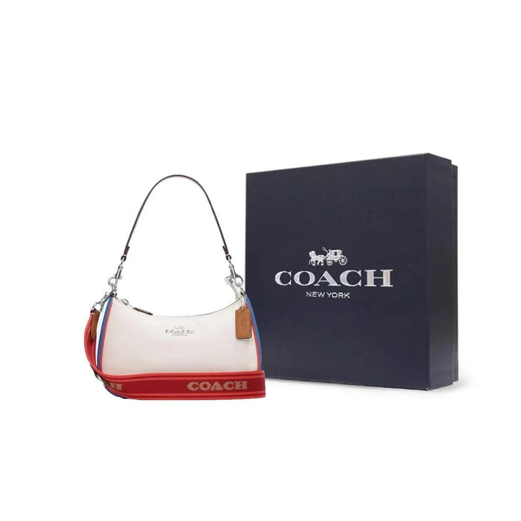 COACH Teri Cow Leather Crescent Bag , Handbag , Shoulder Bag Medium Women's White (Unisex) Shoulder Bags CJ595 SVCAH