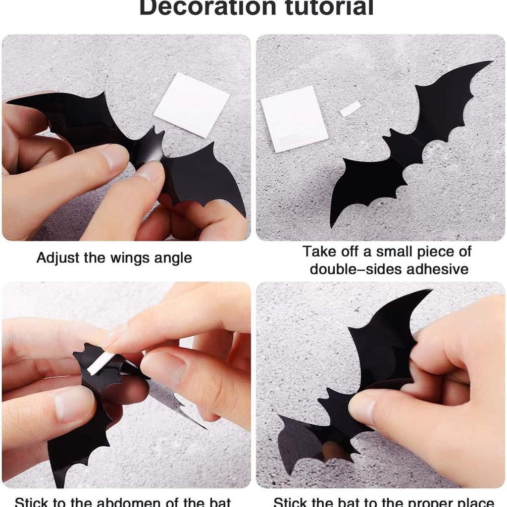 Halloween 3D Black Bat Wall Stickers  Removable Scary Horror Horror DIY Home Indoor Indoor Kids Party Favors Wall Window Decal