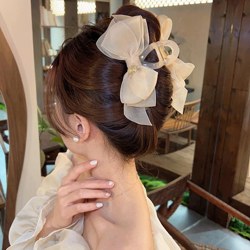 Большая двухсторонняя заколка-коготь с бантом, элегантная заколка для волос ручной работы в виде акулы, аксессуары для волос