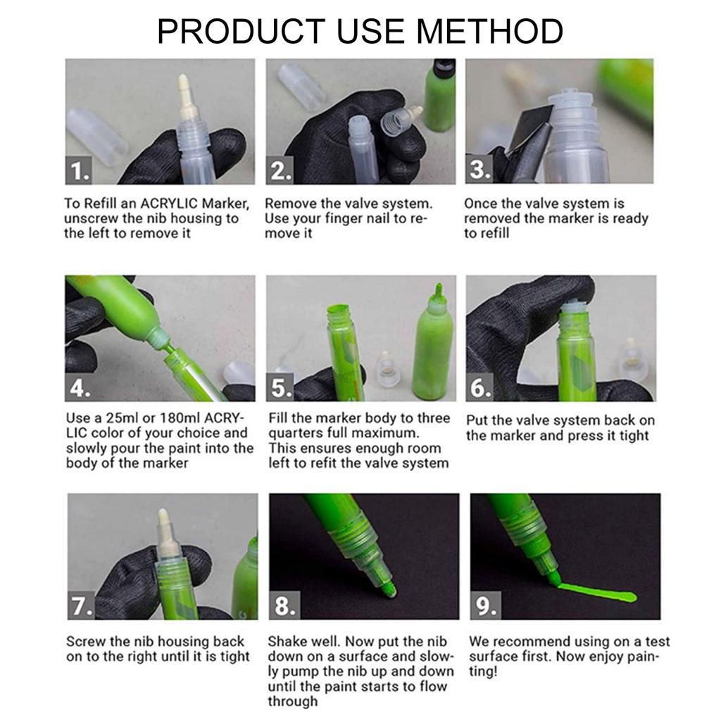 2 Pcs Empty Paint Markers Refillable Painting Pen 5mm Round Head Fillable Paint Marker Clear Acrylic Paint Marker