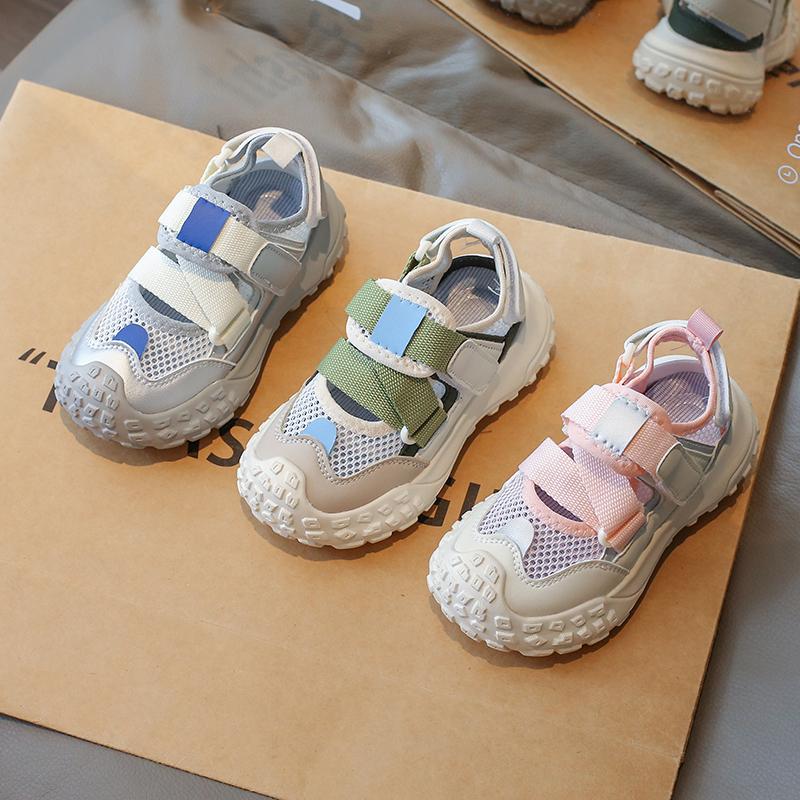Детские спортивные сандалии Air Mesh Patchwork Kids Hollow Toes Capped Sandals Non-Slip Boys Girls Summer Beach Shoes All Match