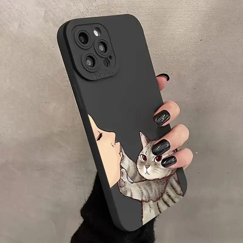 Кот Американская короткошерстная поцелуй Чехол для телефона для iPhone 16 Чехлы iPhone 15 14 13 12 Mini 11 Pro Max 16 7 8 Plus XS SE Задняя крышка