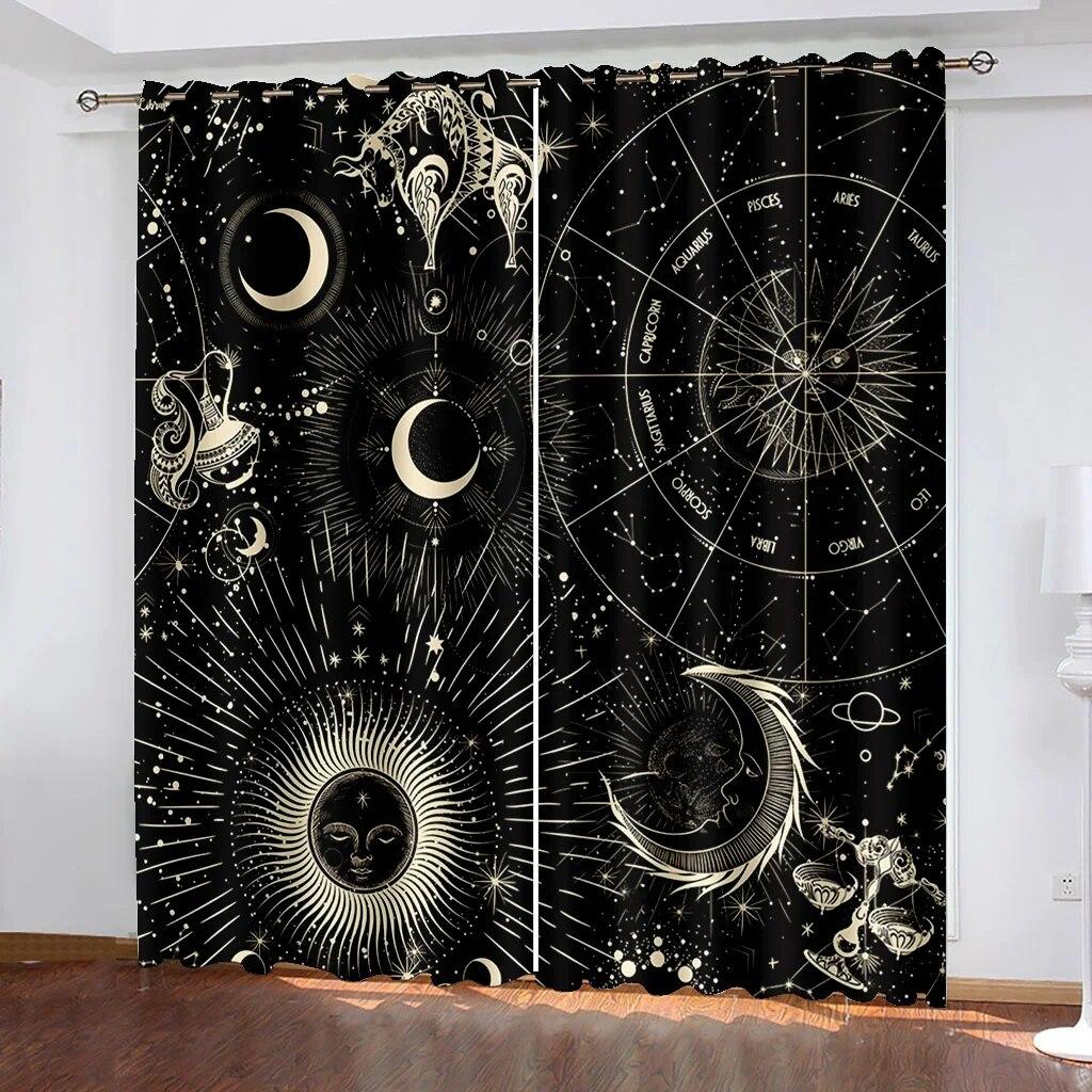 Графические шторы с принтом Солнца, Луны, звездного неба, карманные шторы для гостиной, кухни, офиса, украшения, шторы, украшение для дома