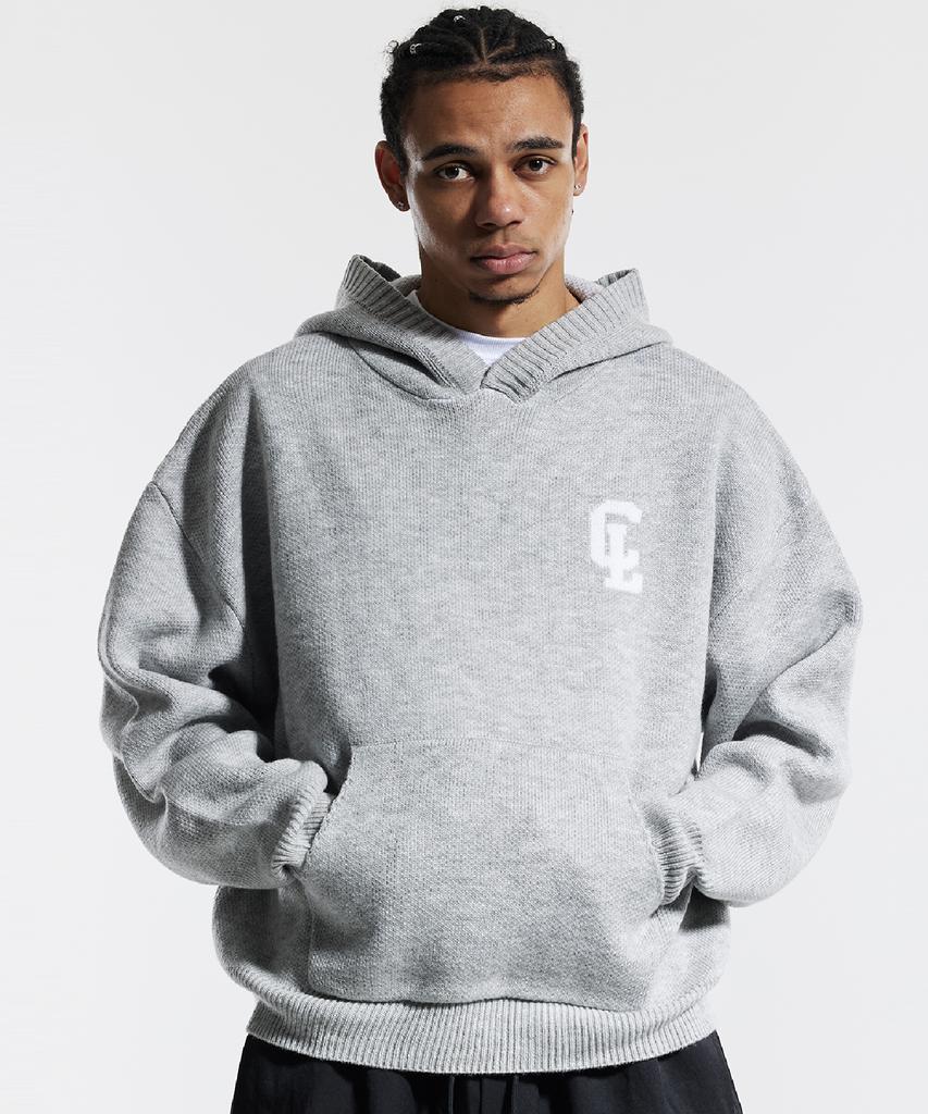 CREAM SODA LAB Cl Washed Graphic Jacquard Hoodie Knit Gray