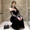 Women's Celebrity Lace Stitching Slim Fit Velvet Dress