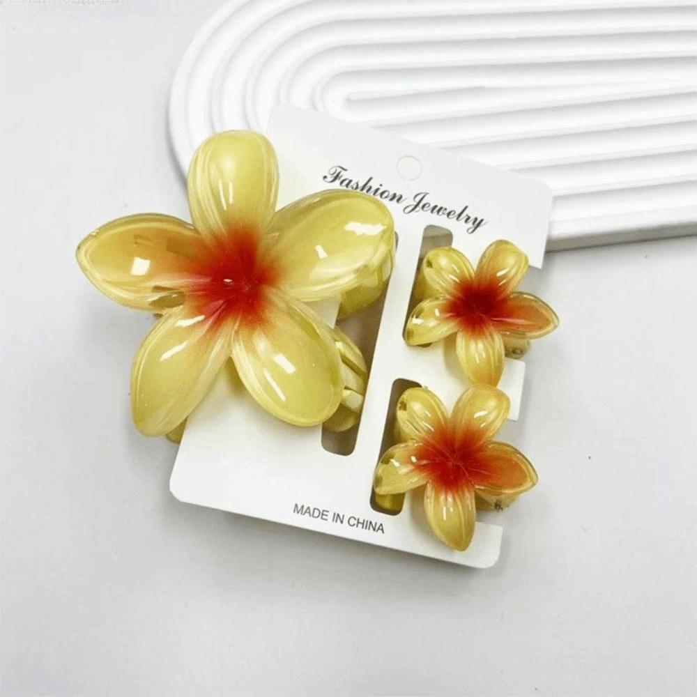 3Pcs/Set New Gradient Hair Claws Sweet Flower Plumeria Flower Hair Clips Acrylic Clamp Hair Accessories Summer