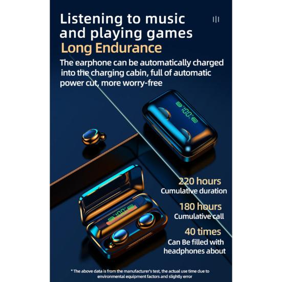 F9-5C True Wireless Stereo LED Digital Display Bluetooth-compatible 5.0 Wireless Earphones Sports Earbuds