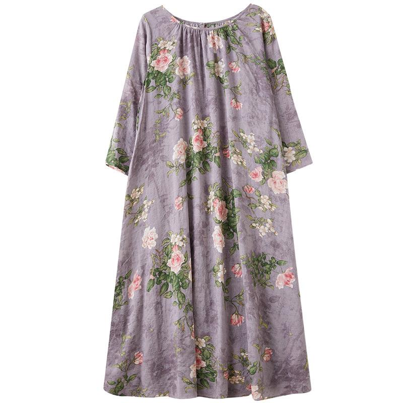 Осеннее литературное свободное платье больших размеров с круглым вырезом и длинными рукавами для весенних женщин в винтажном стиле