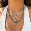 3Pcs Bohemian Layered Necklace Set Simple Beaded Crescent Moon Sun Pendant Necklace