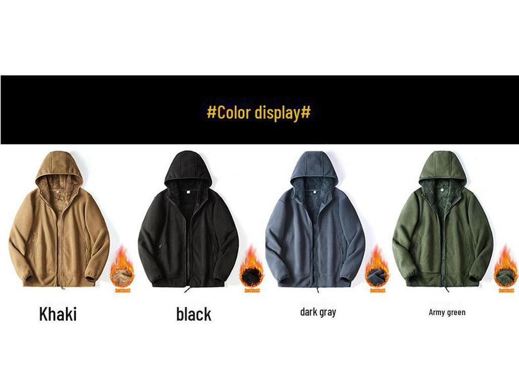 Мужская плюшевая флисовая куртка с капюшоном - Теплый кардиган на молнии для осени и зимы