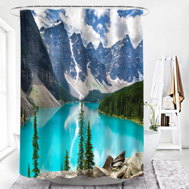Сельский пейзаж, камень лотоса, Будда, занавеска для душа, занавеска для ванной, водонепроницаемая полиэстеровая занавеска для ванной комнаты с крючками