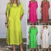 Fall Spring Women Dress Short Sleeve with Cufflink Round Neck Solid Color Loose Big Pocket Commute Daily Wear Midi Dress