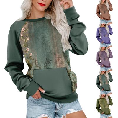 Женская толстовка с длинным рукавом, повседневная, с круглым вырезом, симпатичная, с принтом, легкая толстовка с карманом