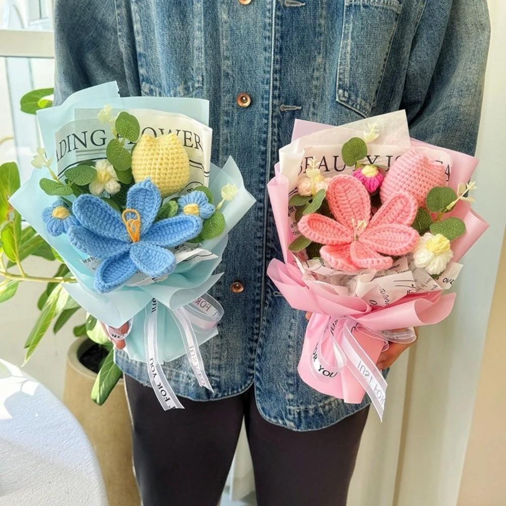 Woven Crochet Flower Bouquet Sunflower Artificial Flowers New Preserved Flower Mother's Day Gift