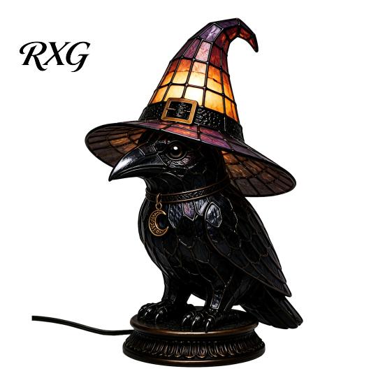 Dark Aesthetic Gothic Ornament Black Cat Witch Hat Table Lamp, with Dreamy Purple Light, Lamp Retro Halloween Ornament, for Bedroom Bedside