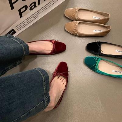 Ретро ультрамягкая женская обувь Spring Bow Red Flat Sole Single Shoes Leisure Comfortable Leather New Ballet Shoes Zapatos Mujer