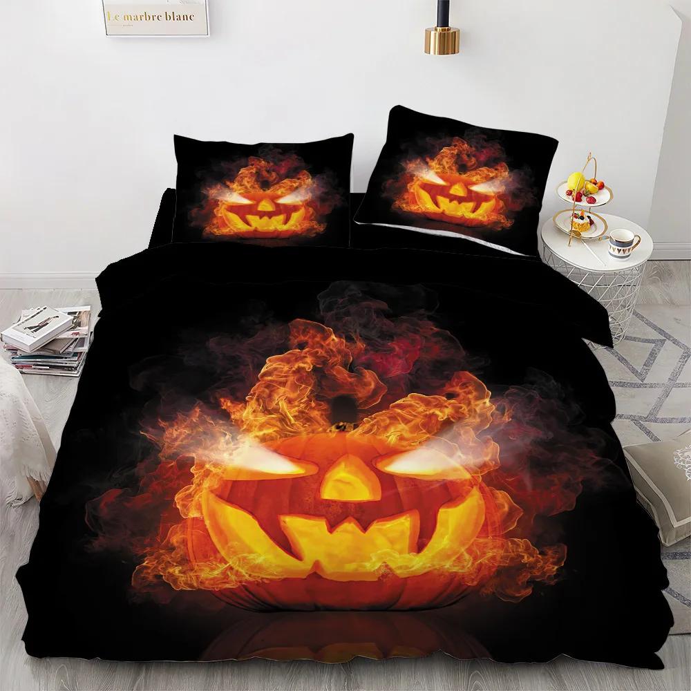 Счастливого Хэллоуина Дерево Тыква Постельное белье Комплект Кинг-сайз Тема ужасов Королева Пододеяльник Готический Жуткий Пододеяльник Для Детей Взрослых