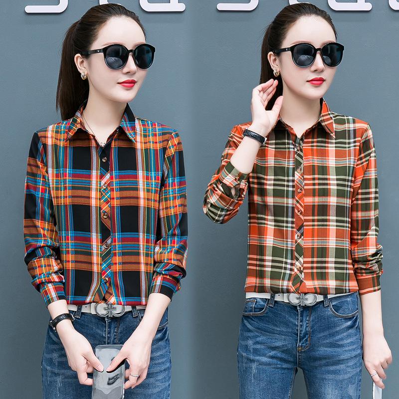 Клетчатая рубашка для женщин, сто женщин, топы, свободная ретро рубашка с длинным рукавом с гонконгским вкусом