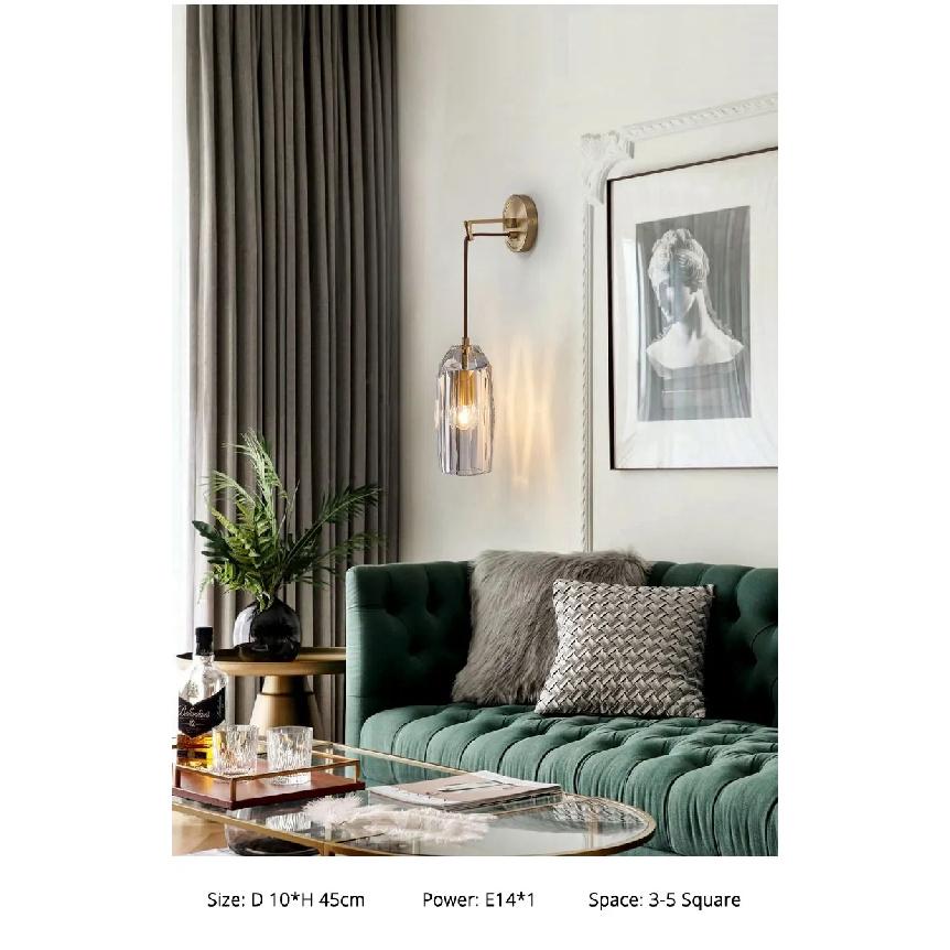 Nordic creative living room Crystal wall lamp fashion modern minimalist model bedside copper wall lamp bedroom Corridor