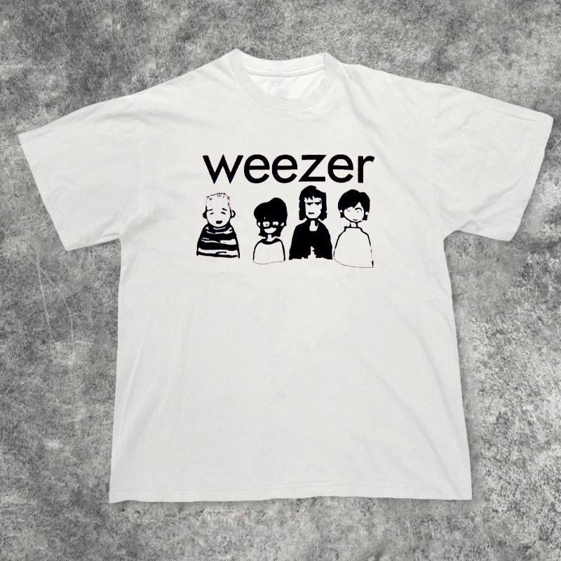 Футболка группы Weezer Американский бренд уличной одежды панк-рока Свободная оверсайз Тяжелый чистый хлопок Короткий рукав