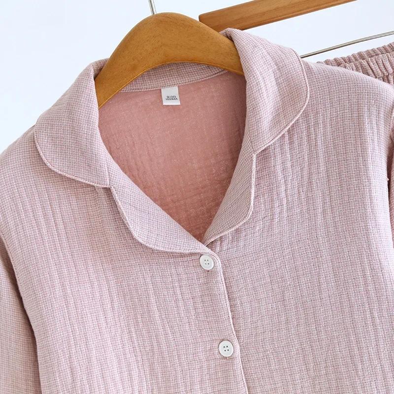 New Couple's Pajama Set 100% Cotton Men's and Women's Collar Long Sleeve Long Pants Solid Color Two Piece Home Set Pijamas