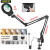 Long Swing Arms 5X/10X Magnifying Glass Lamp with 5 Color Adjust LED Lights Reading Table Lamp for Welding Repair Close Work