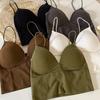 Women Crop Top Sexy Solid Color Sleeveless Straps Tank Tops Ribbed Slim Camis Basic Underwear Lingerie Padded Bra Tops LM