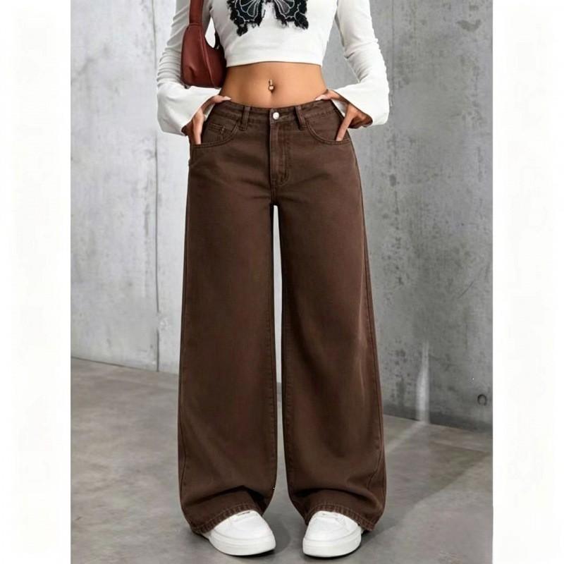 Womens High-Waisted Straight Leg Denim Pants Casual Solid Color Jeans 2026 Fall Collection
