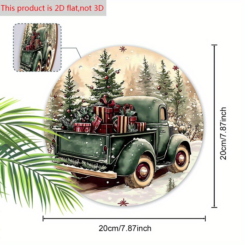 Рождественская деревянная табличка с рисунком винтажного пикапа, теплая зимняя круглая табличка для декора на входную дверь или стену, идеальное рождественское украшение