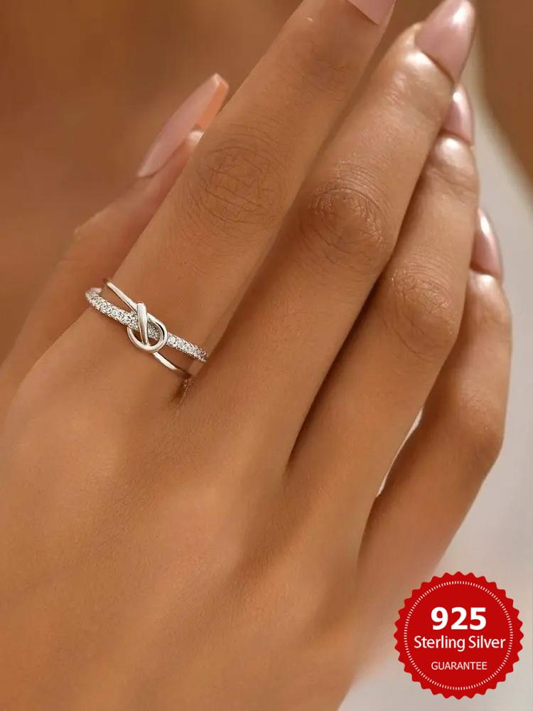 925 Sterling Silver Double Layered Ring Knot Ring Zircon Ring Set For Women Anniversary Wedding High Quality Fine Jewelry Gifts