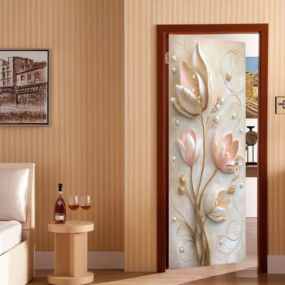 Современный тисненый цветочный ювелирный постер наклейка на дверь, абстрактное искусство наклейка на дверь, ПВХ самоклеящаяся съемная наклейка на дверь.
