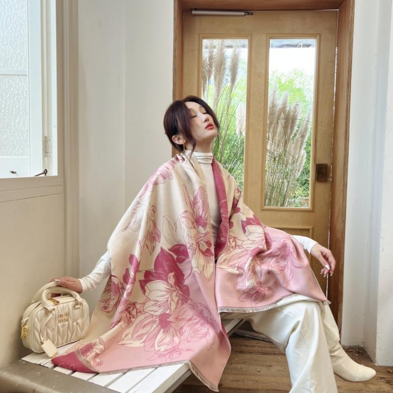 0G Thickened Version Retro Bird Scarf Women's Winter High-end Warm Scarf Imitation Cashmere Shawl