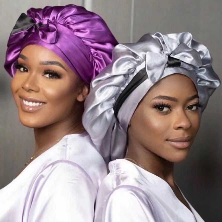 Long Tie Satin Hat Woman Fashion Sleeping Hair Bonnet Double Layer Braids Bonnets