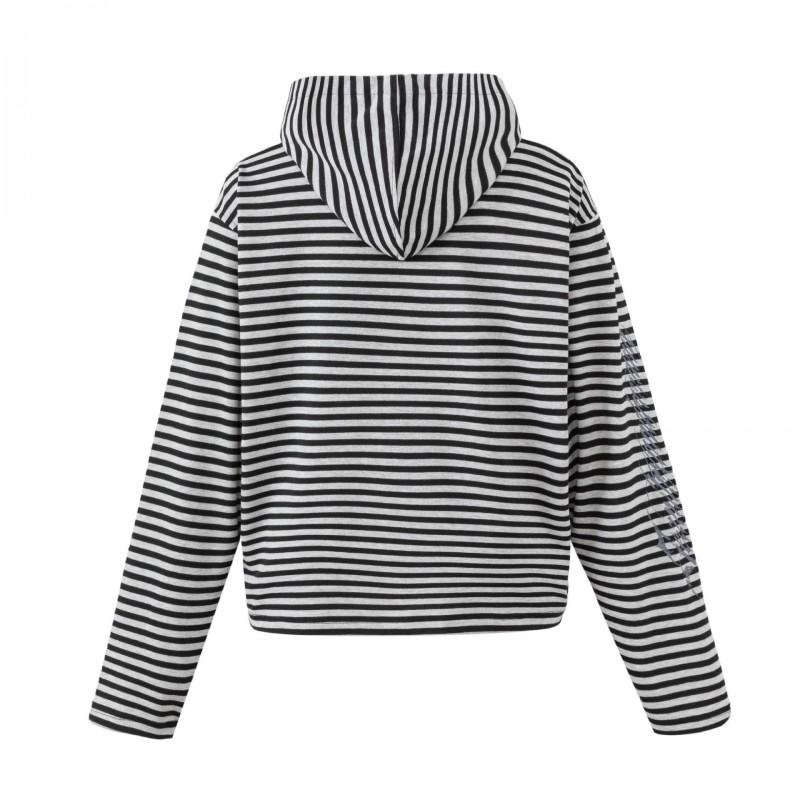 Unisex Gothic Style Striped Hooded Zip-Up Sweatshirt Casual Oversized Pullover Fall