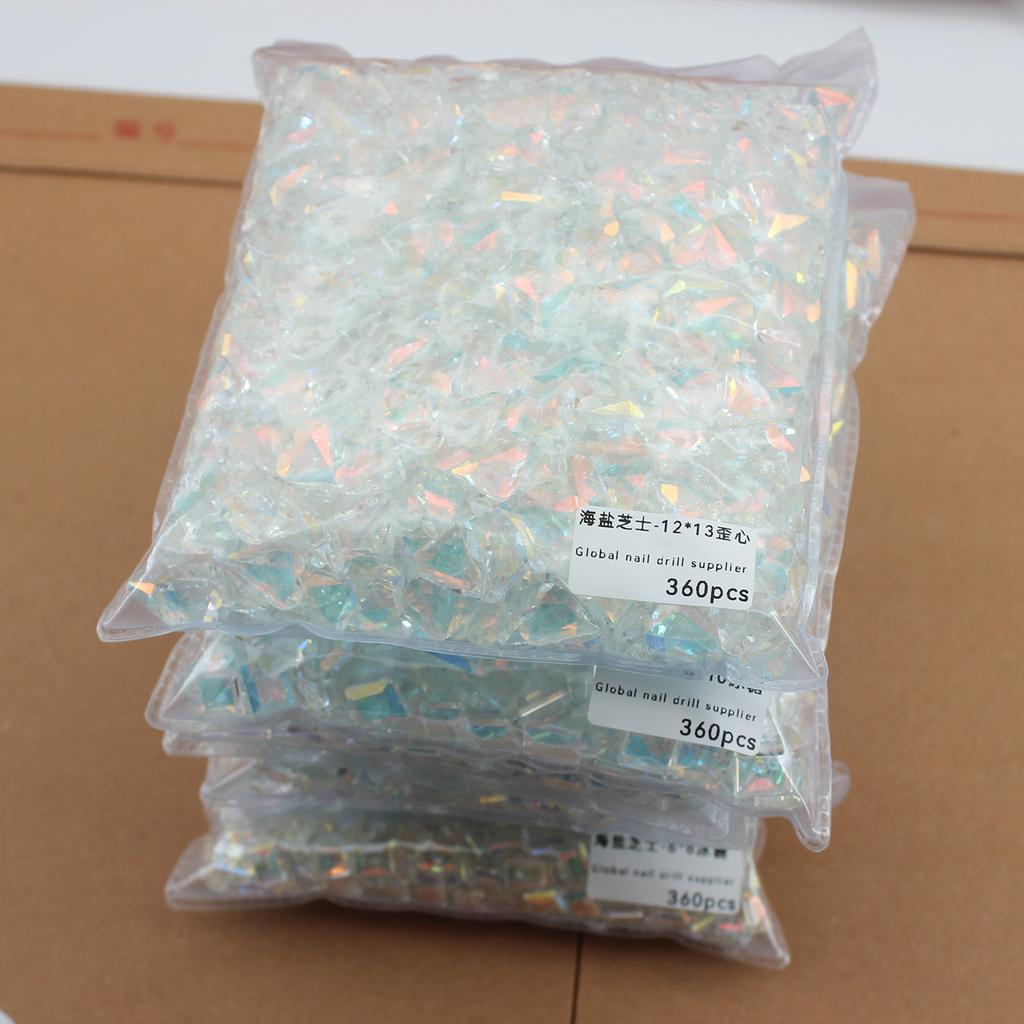 Целая упаковка из 360 кристаллов с острым дном в виде морской соли и сыра, бриллиантов, толстых квадратных, с кривым сердцем, украшений для дизайна ногтей