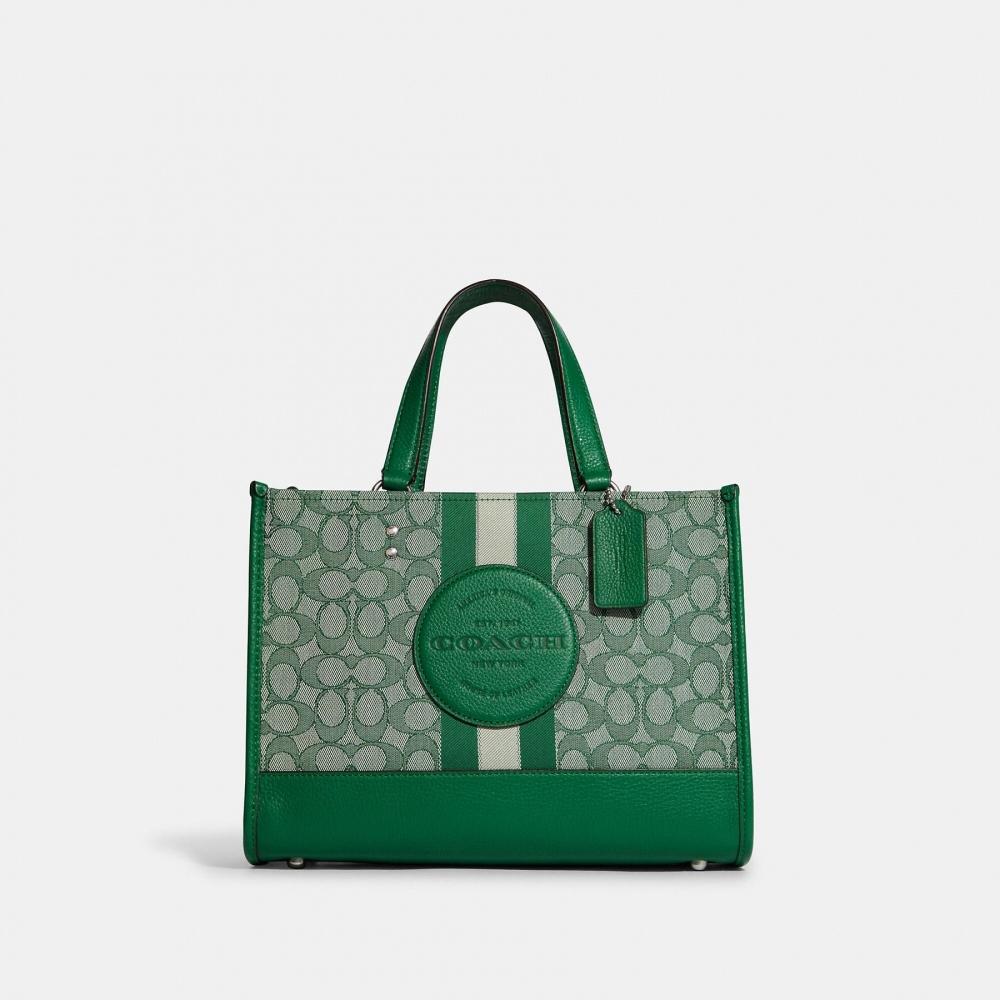 Coach Сумка Dempsey Carryall из фирменного жаккарда с полосками и нашивками Coach, серебристая, черная, дымчатая, черная, многоцветная