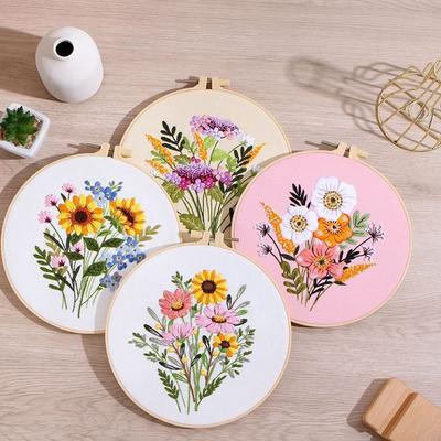 Набор для вышивания Цветочные узоры DIY Поделки Наборы для вышивания крестом С вышивальным пяльцем Ручная работа для начинающих