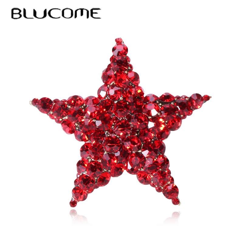 Blucome Christmas Brooch Full Red Five-pointed Star Corsage for Women Kids Sweater Hijab Pins Casual New Year Gifts