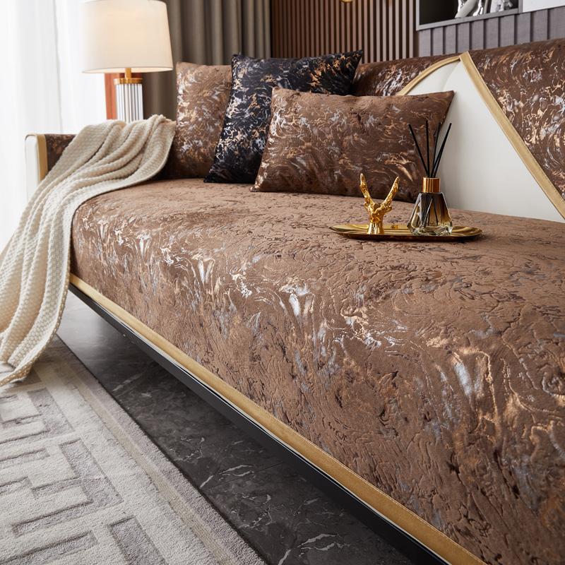 Gilded Pattern Dutch Velvet Sofa Covers Sofas Towel Anti-slip Couch Protector Slipcover Sofa Blanket for Living Room Yellow Edge