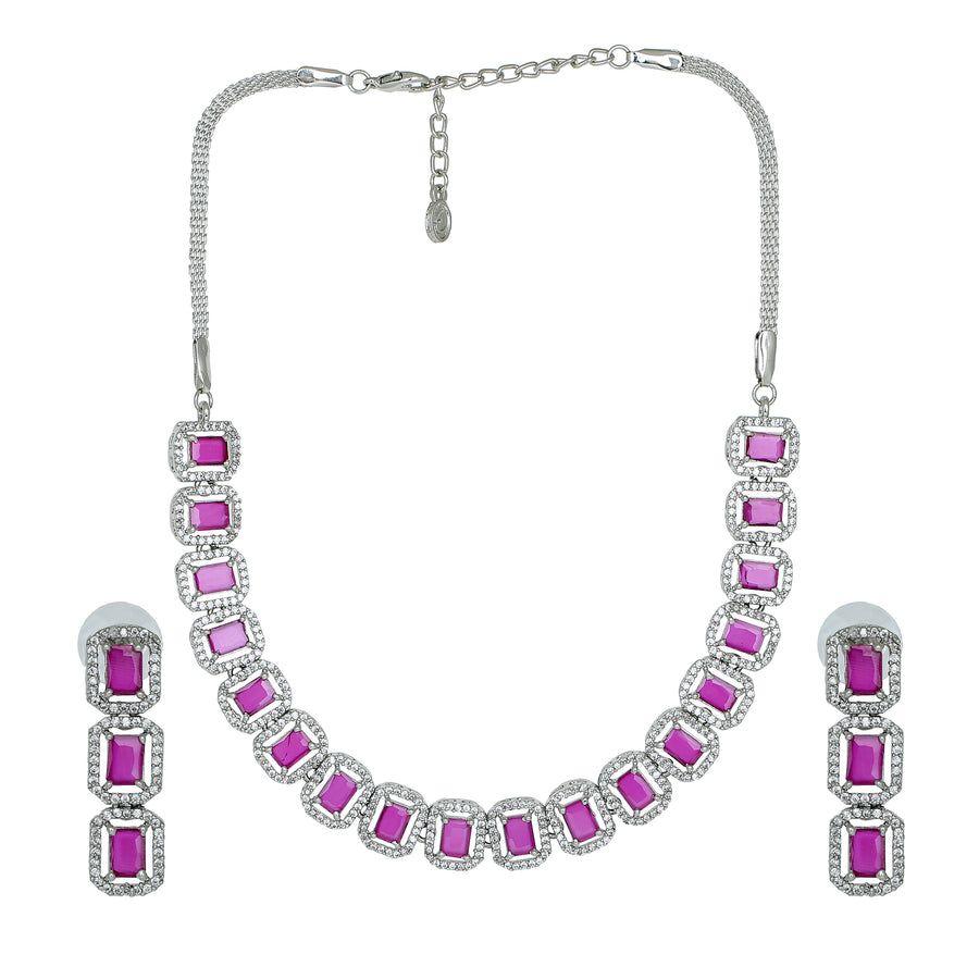Комплект восьмиугольного ожерелья Estele с родиевым покрытием CZ Ossum и рубиновыми камнями для женщин