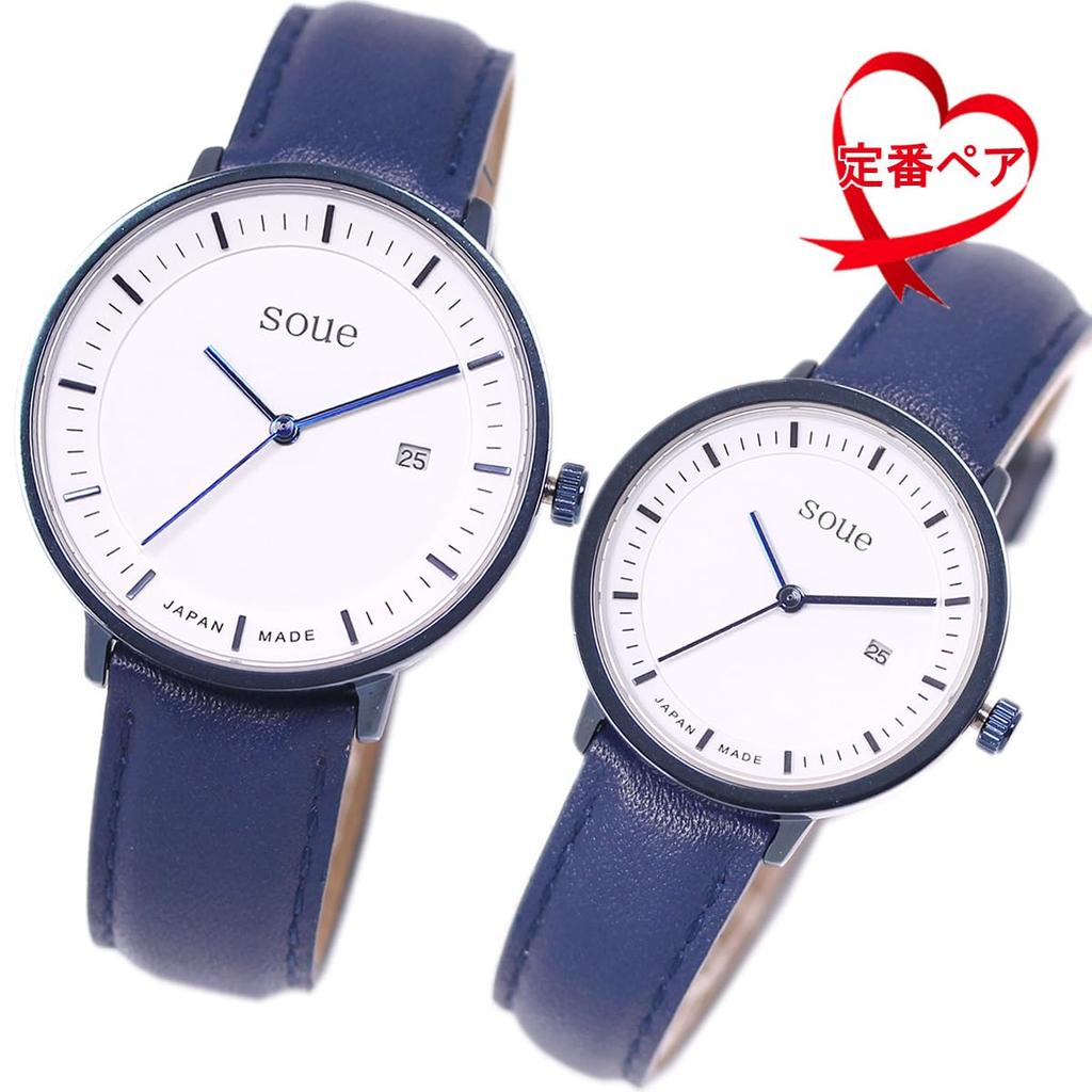 Soue Pair Watch A Basics Pair Watch Ladies Pair Couple 38mm X 30mm Leather Belt Leather Band Blue White Dial [SOUE] Men's