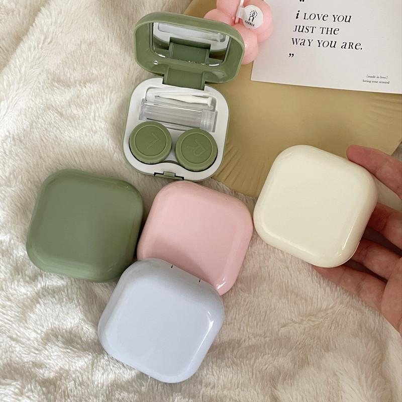 Конфетный одноцветный футляр для контактных линз, пластиковая цветная коробка для контактных линз, портативная коробка для хранения контактных линз, мини-коробка для ухода