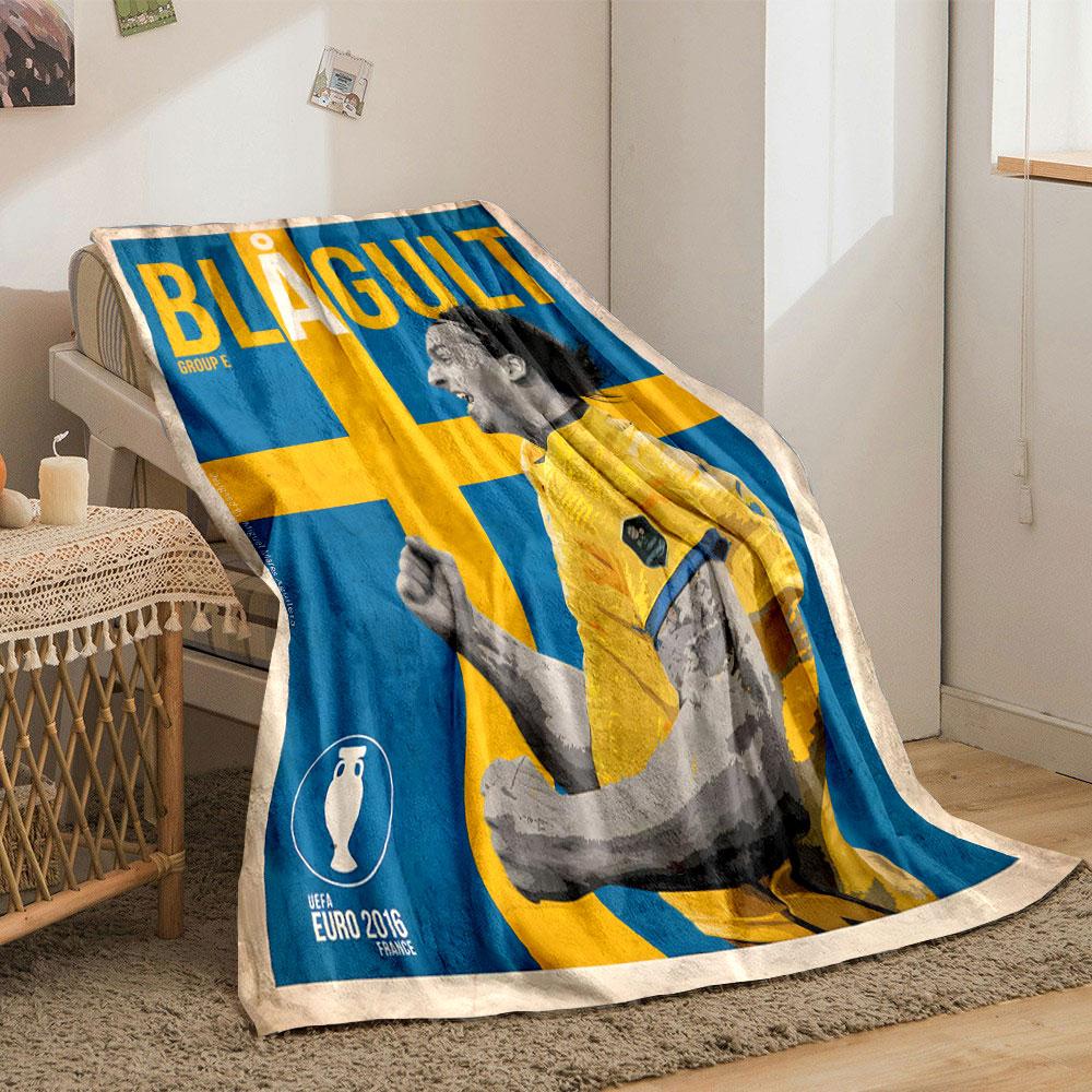 Retro Sweden National Football Euro Art Blue Plush Blanket, Multipurpose Blanket for Home and Travel, Cloud-Like Blanket for Total Relaxation
